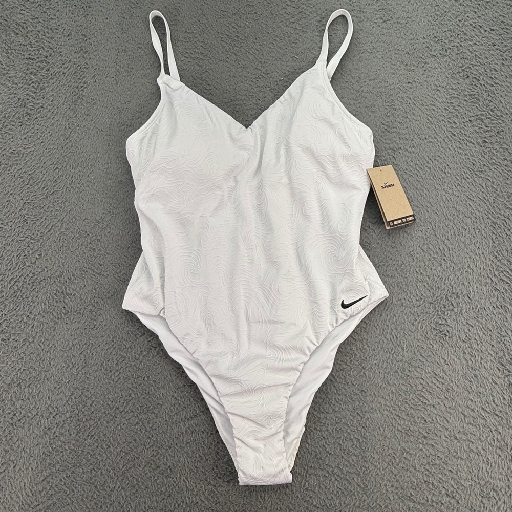 Nike Swimsuit One Piece Womens XL White Textured‎ Swirl NESSF261-100 NWT